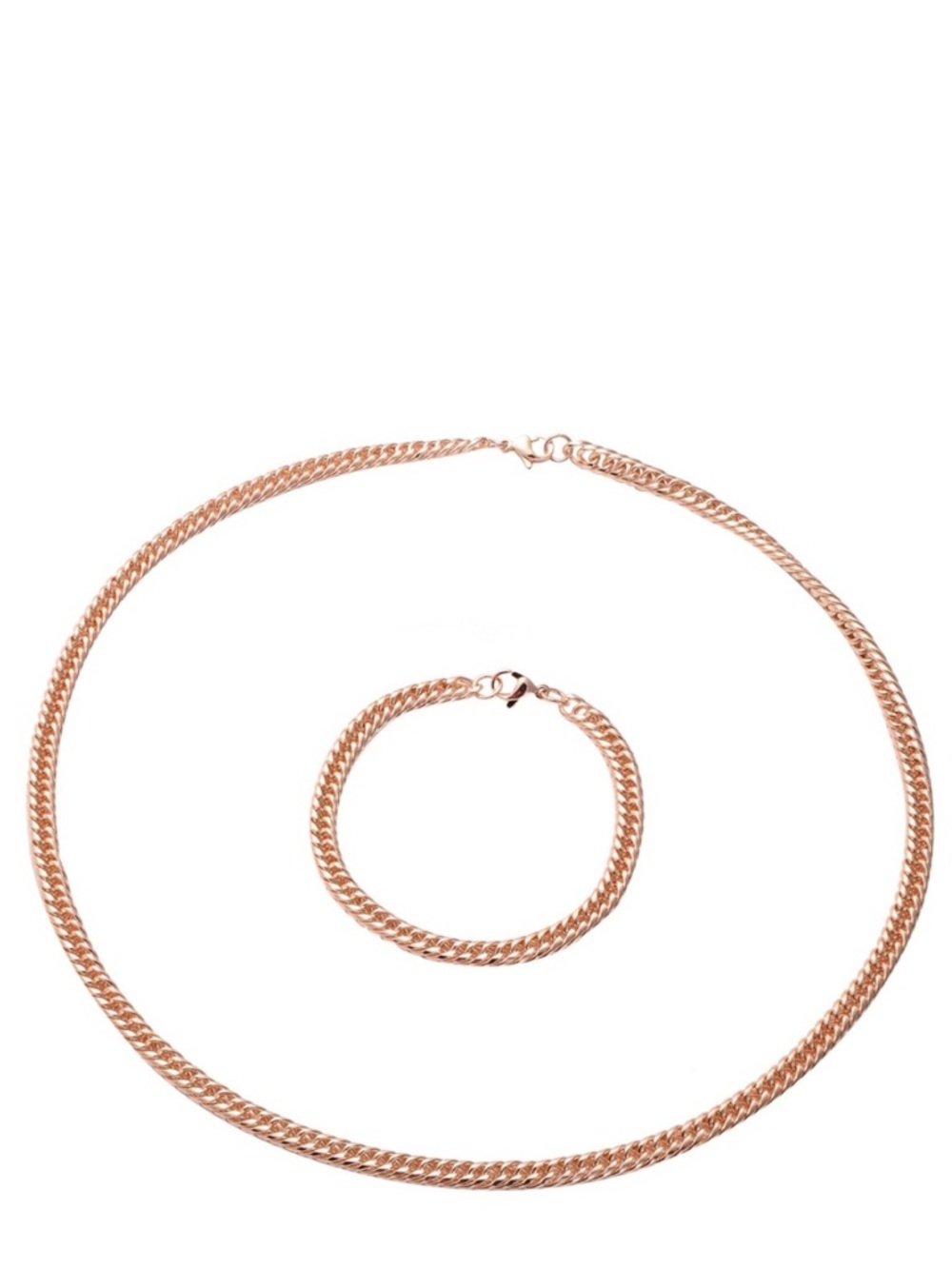 ION Plated Rose Gold Stainless Steel Necklace and Bracelet Set